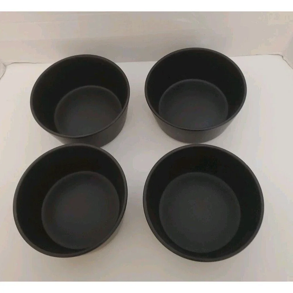 Pure Living Large Bowls Soup Salad Stonewear Interior Design Black Matte 4pc Set